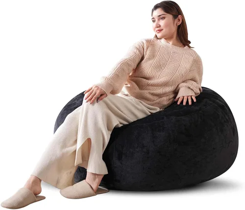 Vista 14 de Puf de 3 pies, puf con relleno, espuma viscoelástica altamente resistente, puf redondo de felpa, mueble para sala moderna, silla de lectura de ocio