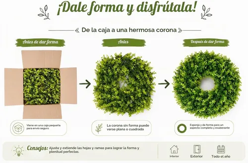 Vista 4 de DDHS Corona de boj de 18 pulgadas para puerta principal – Corona artificial verde de casa de campo, decoración DIY para primavera, verano, otoño e