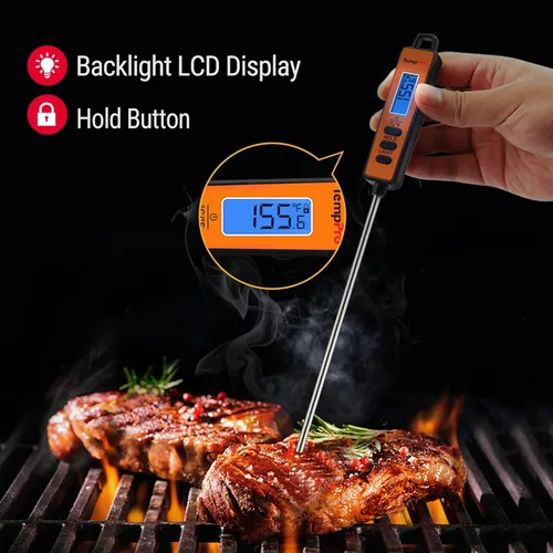 Vista 8 de Pistola de temperatura ThermoPro, termómetro de infrarrojos con puntero láser, termómetro digital para carne con sonda súper larga, termómetro