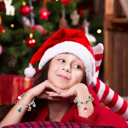 Vista 3 de Pulseras de Calendario de Adviento de Navidad 2025 para niñas, calendario de cuenta regresiva de Navidad de 24 días, kit de fabricación de joyas