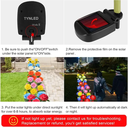 Vista 5 de TYNLED Luces solares de estaca de jardín para exteriores, luz LED mejorada con 6 rosas, luces decorativas solares impermeables para patio, camino