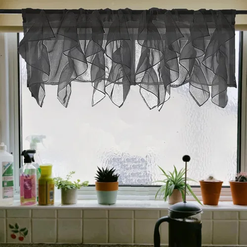 Vista 4 de PearAge Cenefa de Cortina de Gasa Semitransparente con Volantes, Cenefa de Cortina con Volantes Shabby Chic para Cocina y Sala de Estar, Cenefa