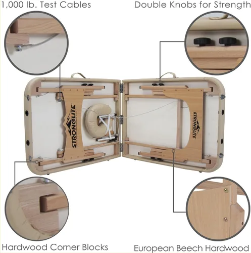 Vista 3 de STRONGLITE Olympia - Mesa de masaje portátil - Mesa de tratamiento todo en uno con base facial ajustable, almohada, cojín medio redondo y funda