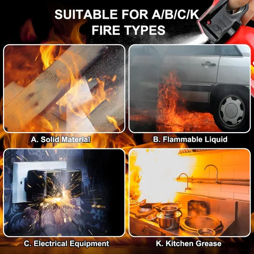 Vista 5 de Extintor de Incendios para el Hogar - Paquete de 2 Extintores de Incendios para Automóvil con Soporte de Pared, Extintor de Incendios Pequeño A B C