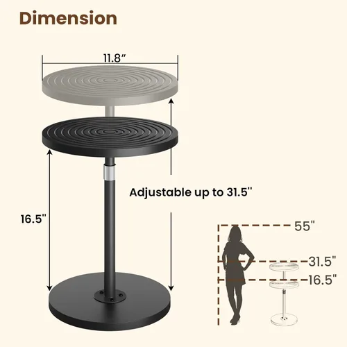 Vista 3 de Asgolion Mesa auxiliar redonda, mesa de bebidas de altura ajustable para espacios pequeños, mesa de Martini con pedestal, mesas de cóctel, base