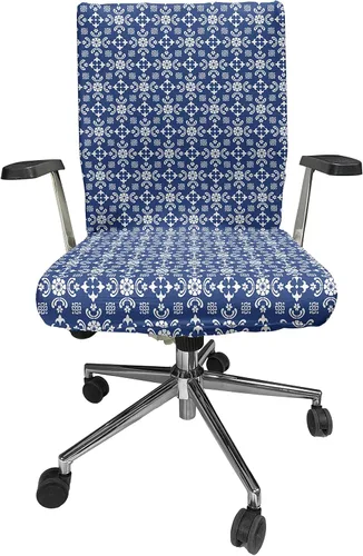 Ambesonne Funda para silla de oficina de arte popular, patrón similar a azulejos Talavera a lo largo de adornos florales y formas abstractas, funda