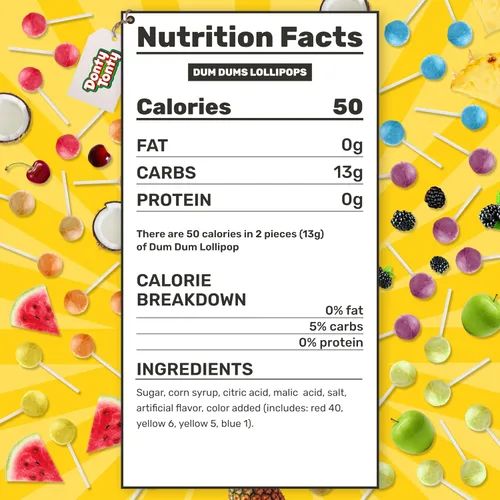 Vista 2 de DUM DUMS Paletas de 1 libra – Caramelos duros Suckers, sin gluten, envueltos individualmente (62 piezas)