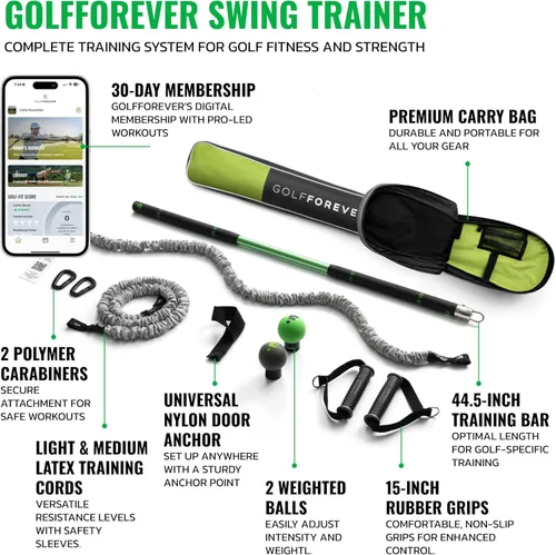 Vista 3 de GolfForever Swing Trainer – Golf Fitness & Training System for Strength, Flexibility & Swing Power – Includes Membership & Premium Training Bar for