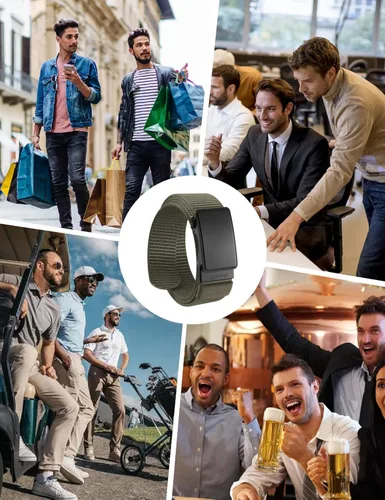 Vista 9 de JUKMO - Cinto de nailon con trinquete de 1.5" para hombre, cinturón de nailon con hebilla deslizante para jeans, sin orificios, ajustable para un