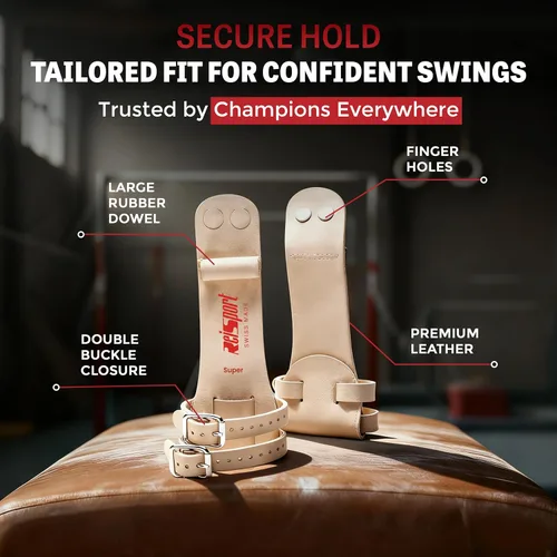 Vista 5 de Reisport Men's Ring Gymnastics Grips - Durable Leather Hand Grips for Gymnastics Rings Men & Boys - Gymnastics Equipment & Accessories for Advanced