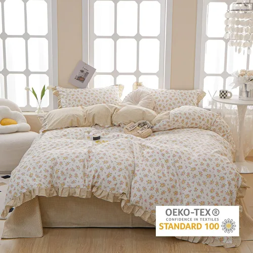 Vista 5 de EAVD Juego de edredón floral con volantes estilo jardín francés Full microfibra suave y esponjosa elegante shabby chic juego de ropa de cama floral