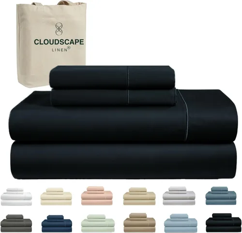 Vista 42 de Cloud Scape Linen - Juego de sábanas de algodón egipcio de doble capa, tamaño individual, tejido de satén de fibra larga, juego de 3 piezas, ropa