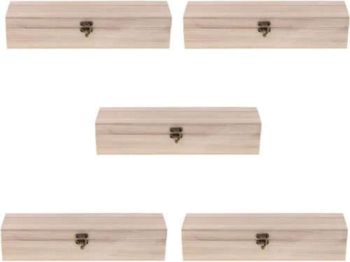 Vista 8 de Caja de madera natural sin terminar con tapa con bisagras, estuche rectangular de madera, caja de almacenamiento multifunción para pinceles