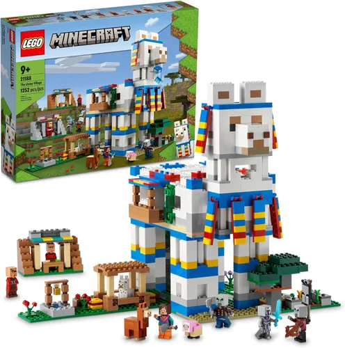 LEGO Minecraft The Llama Village Farm House Toy Building Set 21188, idea de regalo de Minecraft para niños, niñas a partir de 9 años, crea una aldea