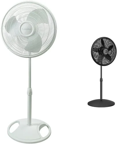 Lasko Pedestal oscilante y ventiladores de soporte, blanco de 16 pulgadas y negro de 18 pulgadas