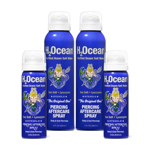 H2Ocean juego de 2 aerosoles para cuidado después de perforaciones con sal marina, tratamiento para queloides y bultos, aerosol para cuidado de