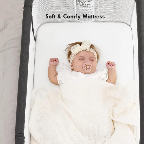 Vista 6 de Moisés para bebé, cuna mecedora 3 en 1 para bebé con altura ajustable de 6 niveles, 4 ruedas y paredes de malla transpirable, cuna portátil