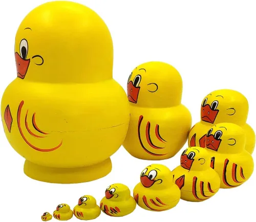 Vista 2 de Moonmo 10 piezas Juguetes de anidación de madera con patrón de animales Muñecas rusas de anidación Matryoshka Muñecas de apilamiento (Pato)