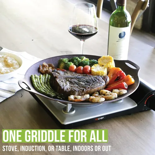 Vista 2 de TECHEF - Sartén redonda antiadherente de 14 pulgadas para barbacoa coreana / Teppanyaki panyaki, Tawa, Roti Pan/Induction Ready/Made in Korea