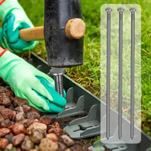 Vista 4 de Nuenen 100 estacas de metal resistentes de 12 pulgadas para anclaje de paisaje, picos de borde de jardín para estacas de césped artificial, bordes