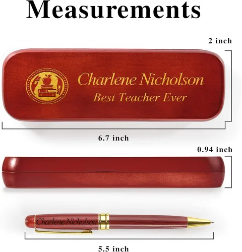 Vista 2 de Bolígrafo de madera personalizado con estuche, bolígrafo de palisandro rojo personalizado con texto grabado dorado, gran regalo ideal