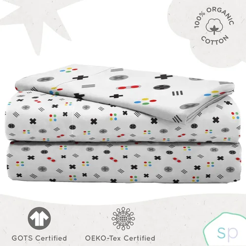 Vista 4 de Saturday Park Gamer - Juego de sábanas de 3 piezas, 100% algodón orgánico, certificado GOTS y Oeko-TEX