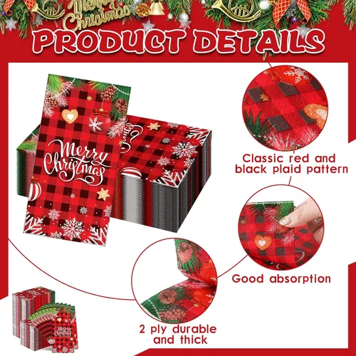 Vista 3 de 300 servilletas de Navidad para invitados, servilletas de papel de Navidad desechables de 2 capas, servilletas de baño para invitados, bebidas