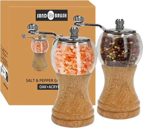 Vista 7 de Juego de molinillo de sal y pimienta, molinillo de pimienta manual con manivela, molinillo de pimienta de grosor ajustable, recargable para sal