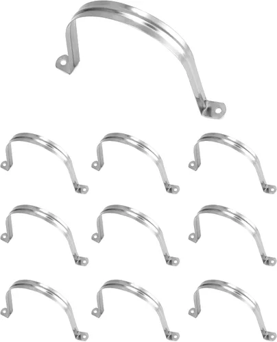 QWORK Abrazadera de correa de tubo rígido de 4 pulgadas, paquete de 10 clips de tubo de soporte Strap-U, correa de acero inoxidable resistente con