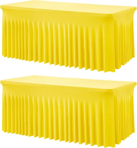 Vista 40 de Paquete de 2 manteles de elastano azul bebé para mesas rectangulares de 6 pies, manteles elásticos de 6 pies, falda de escritorio para fiestas