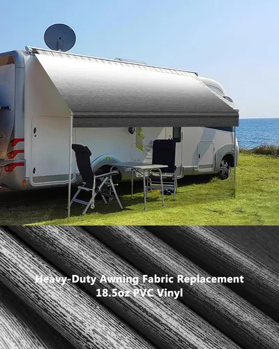 Vista 2 de Repuesto de tela para toldo de autocaravana, 19.5 onzas, resistente, resistente a la intemperie, toldo de vinilo para cámper, toldo universal