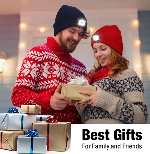 Vista 7 de Gorro LED unisex, linterna de invierno recargable por USB, gorro de Navidad con luz para hombre, esmeralda