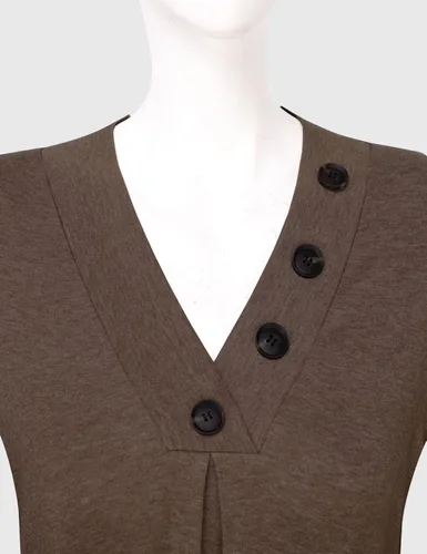 Vista 4 de Messic Blusa plisada de manga larga con cuello en V y botones para mujer