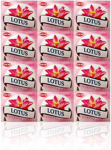 Lotus - Caja de 12 cajas, 10 conos cada una - Incienso HEM de la India