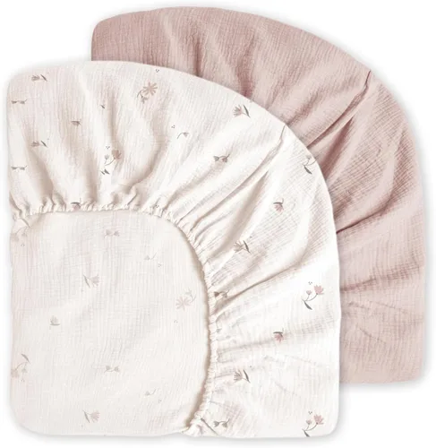 Little Grape Land - Juego de 2 sábanas ajustadas de muselina para cuna para niños y niñas, 100% sábanas de cama de algodón para bebé suaves y