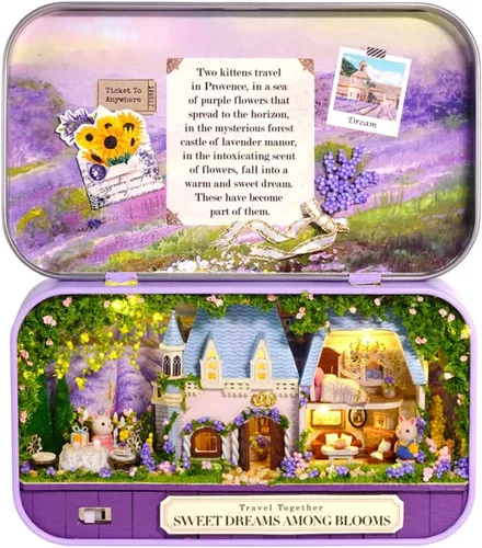 Vista 9 de Spilay - Casa de muñecas en miniatura con muebles, kit de casa de muñecas (hazlo tú mismo) mini caja de hierro tipo teatro, a escala 1:24