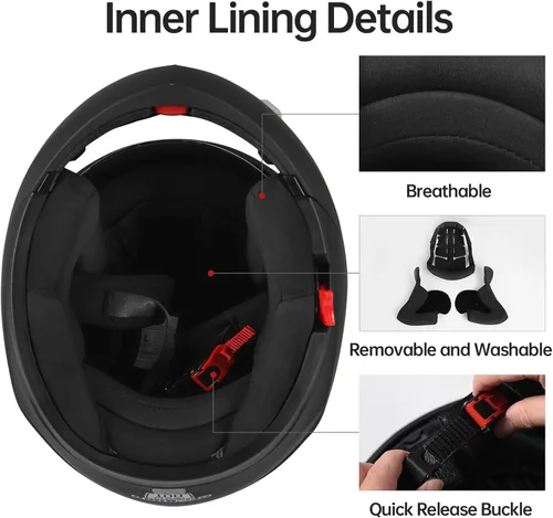 Vista 4 de DOT Approved Modular Flip-Up Dual Visor Motorcycle Full Face Helmet for Adults Men & Women with 2 Removable Visors (1 Clear + 1 Tinted)，Suitable for