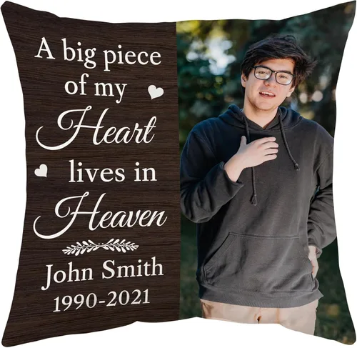 Vista 23 de Hyturtle Almohada conmemorativa personalizada de condolencias con inserto de 12 x 12 pulgadas, regalos impresos de doble cara para la pérdida de un