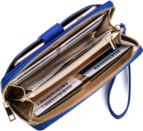 Vista 5 de Cartera de pulsera para mujer con soporte para teléfono celular con cremallera alrededor del bolso