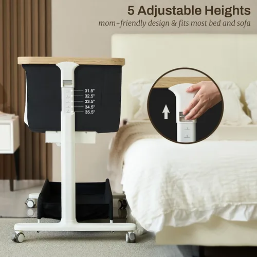 Vista 4 de Moisés eléctrico para bebé con movimiento mecedor, 3 en 1, para recién nacido con 5 alturas ajustables, cama automática para niño/niño, color negro