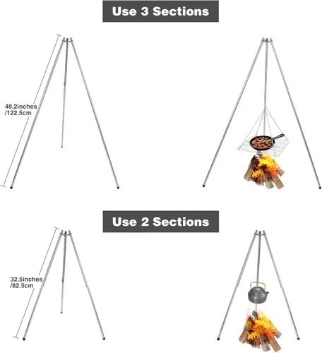 Vista 5 de Lineslife Parrilla Trípode para Fogata para Cocinar, Parrilla Trípode de Fuego para Acampar de Acero Inoxidable Duradera con Rejilla de Parrilla