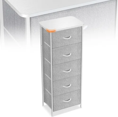 Vista 19 de Sonharlar Cómoda de perfil curvado para dormitorio, cómoda de 4 cajones de tela con parte superior de madera impermeable, cajonera para pasillo