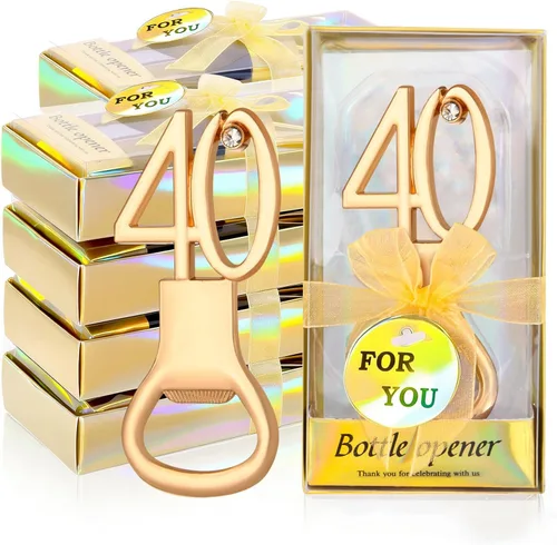 Vista 14 de 24 abrebotellas doradas con 65 abrebotellas para fiestas de cumpleaños 65, decoraciones de diamantes de imitación para bodas, aniversarios, regalos