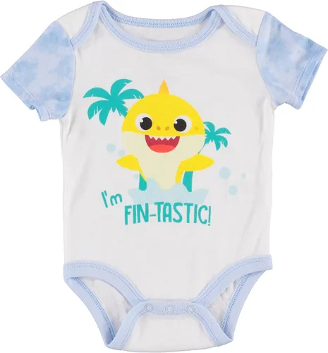 Vista 2 de Baby Shark Baby Boys Infant 3 Piece One Piece Bodysuit with Pull on Pant and Matching Accessory