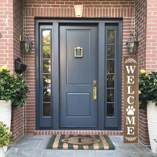 Vista 3 de TYmall Rustic Home Sweet Home - Letrero de bienvenida para puerta delantera, decoración de patas de perro, 7.8 x 47 pulgadas