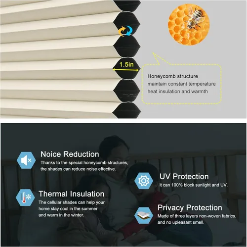 Vista 3 de MYshade Persianas celulares de tamaño personalizado, persianas opacas sin cordones para dormitorio, baño, sala de estar, control de luz, persianas