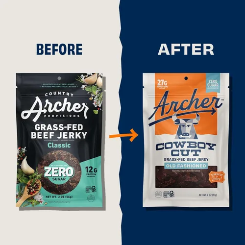 Vista 3 de Zero Sugar Classic Beef Jerky de Country Archer, 100% alimentado con hierba, sin azúcar, sin gluten, aperitivos de proteínas, 2 onzas, paquete de 6