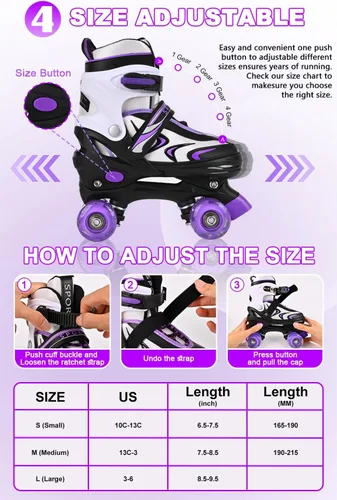 Vista 2 de Patines ajustables para niños pequeños y adultos, ruedas iluminadas, 4 tamaños