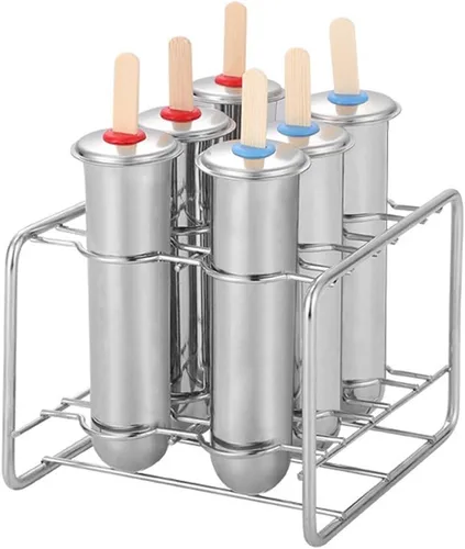 Vista 8 de Molde de paletas de hielo de acero inoxidable, molde de helado con base de soporte de palo de acero inoxidable, molde para congelador, juego de 6