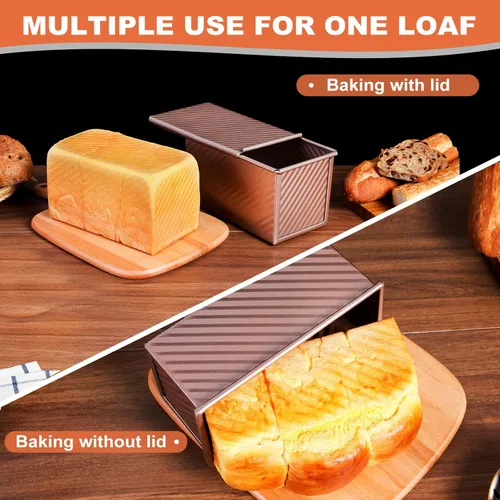 Vista 5 de Pavsrmy Paquete de 2 moldes para pan Pullman con tapa, capacidad para 1 lb/0.5 lb de masa, molde premium para pan de sándwich con tapa, molde